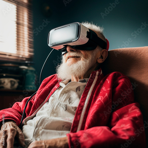 Obraz na płótnie AI generated: illustration of an elderly man wearing virtual reality goggles. Technology in the elderly. w salonie