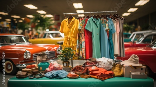 Suburban garage sale with retro collectibles and vintage clothing. © Татьяна Креминская