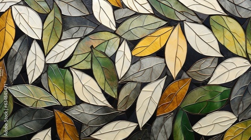  a close up of a stained glass window with leaves on it. generative ai