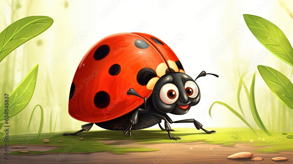 Fototapeta premium a ladybug standing in the middle of the forest. generative ai