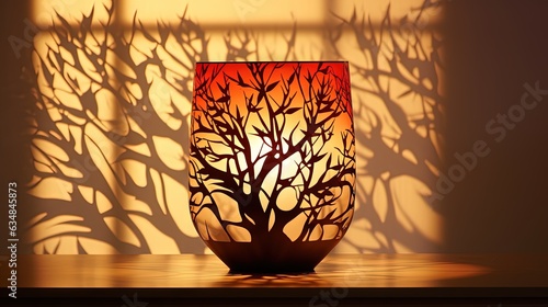  a vase with a tree design on it sitting on a table.  generative ai