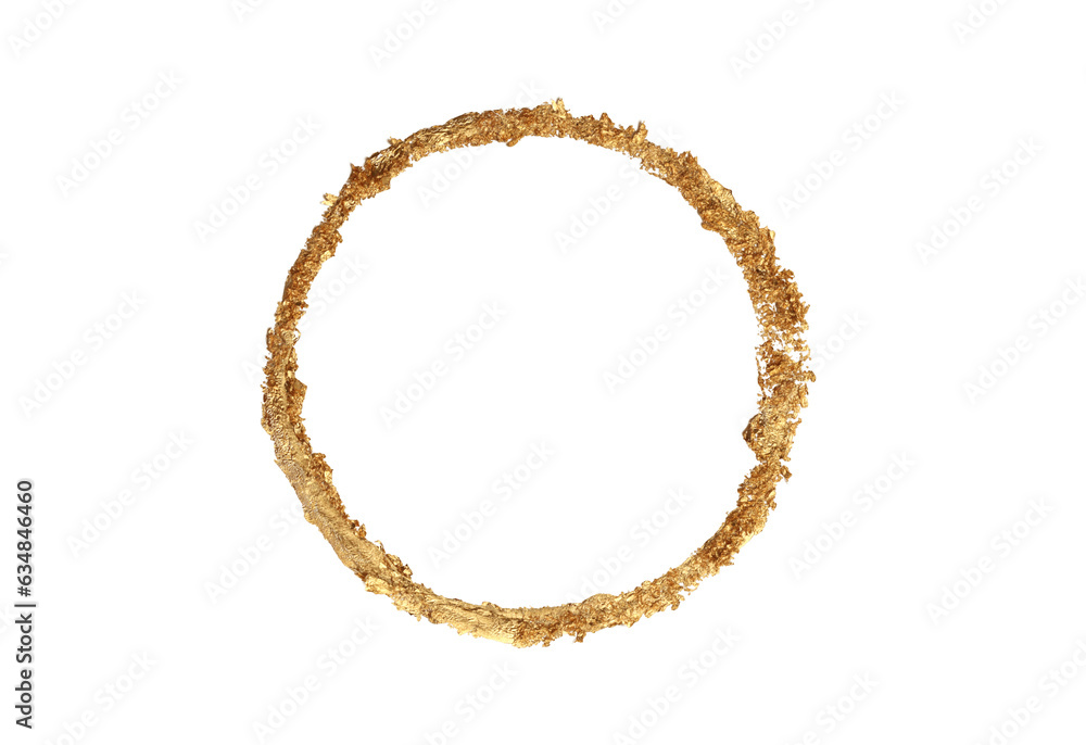 Fototapeta premium PNG Gold (bronze) glitter empty circle ring frame isolated on transparent background. Abstract copy space texture.