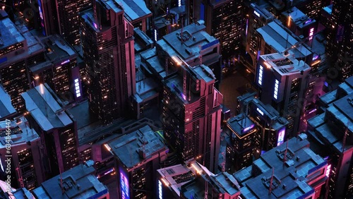 Retro Futuristic City VJ Loop 4K aerial cityscape skyline urban view tokyo drone 3d motion graphics