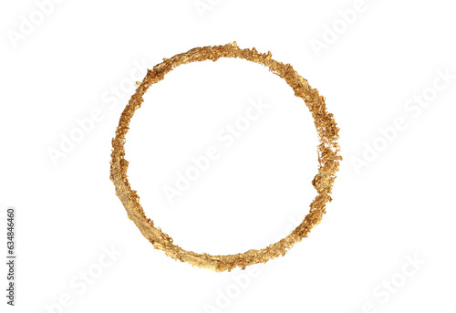 PNG Gold (bronze) glitter empty circle ring frame isolated on transparent background. Abstract copy space texture.
