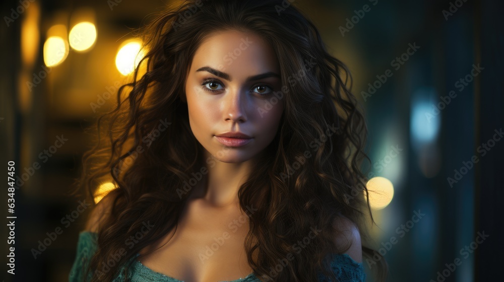 Very amazing brunette woman looking at camera. Generative AI Very amazing brunette woman looking at camera. Generative AI