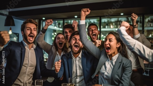 team celebrating a business...