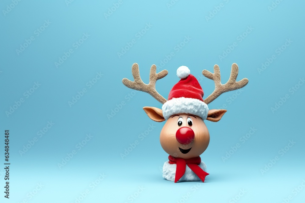 Cute reindeer with Santa hat on light blue background 3D Rendering, 3D Illustration | Generative AI