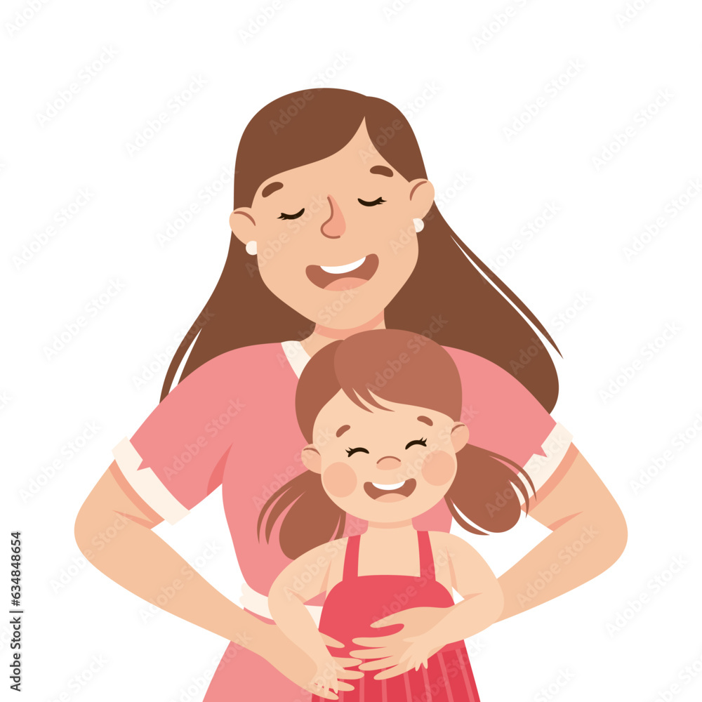 Little Girl and Mom Hugging Feel Happy Vector Illustration Little Girl and Mom Hugging Feel Happy Vector Illustration