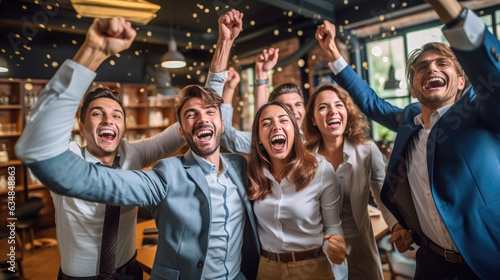 team celebrating a business...