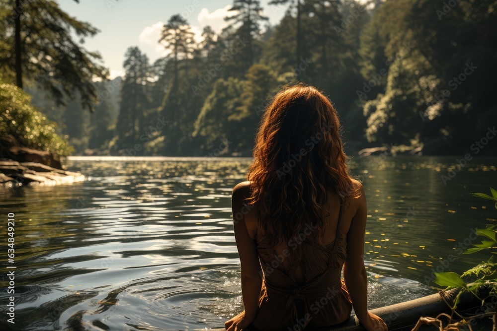 young victorian woman traveling along a large river in search of adventures