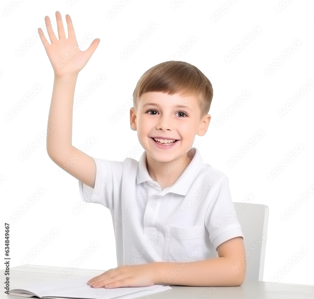 Happy pupil raising hand, cut out Happy pupil raising hand, cut out