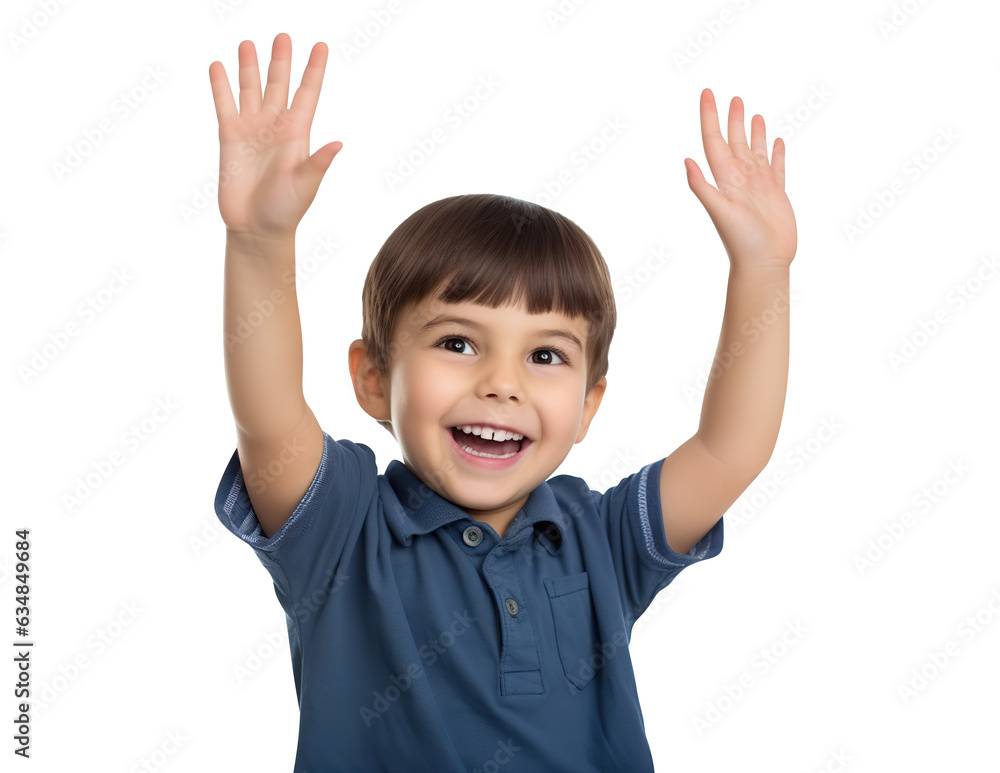 Happy pupil raising hands, cut out