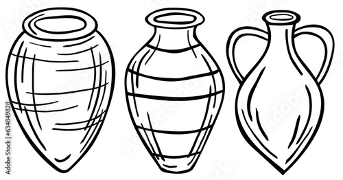 Kvevri. Set of vessel for storage and maturation of wine. Traditional Georgian wine making. Vector illustration.