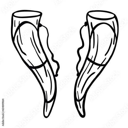 Traditional georgian animal horn for wine. Caucasian horn. Georgia symbols. Vector illustration.