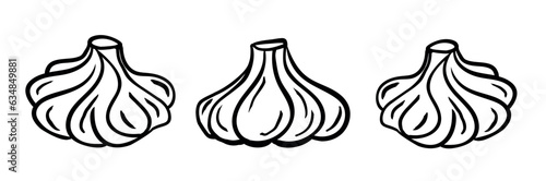 Hand drawn khinkali on white background. Georgian cuisine, national dish khinkali. Vector illustration.