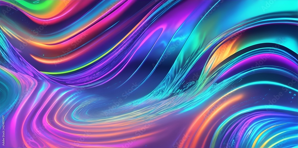 Abstract colorful background with lines, Holographic Neon Fluid Waves rainbow colors