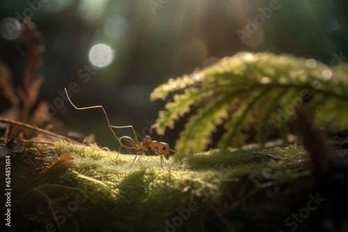 Diligent ant carries leaves in the forest. Scenery of anthills and nature., generative IA © Gabriel