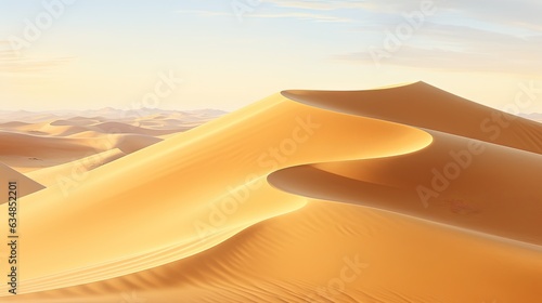 a desert landscape with sand dunes and a blue sky in the background.  generative ai