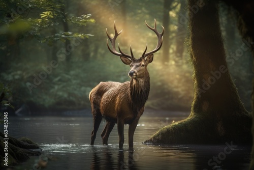 Majestic deer in woods at dusk., generative IA © Gabriel