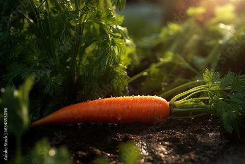 Juicy carrots shining under the sun in a lush vegetable garden., generative IA