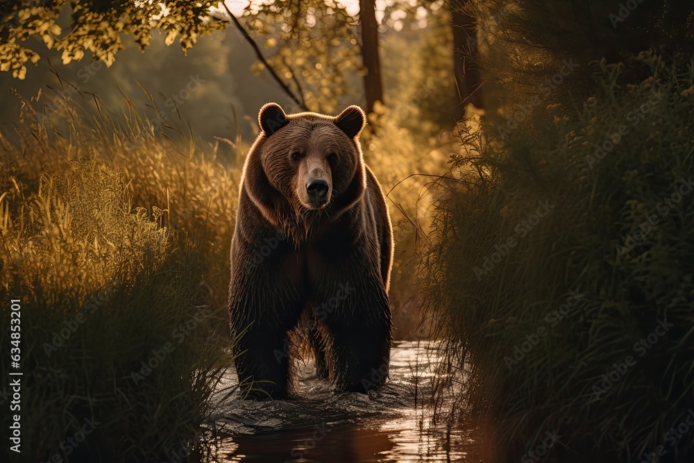 Majestic bear in the midst of lush nature., generative IA