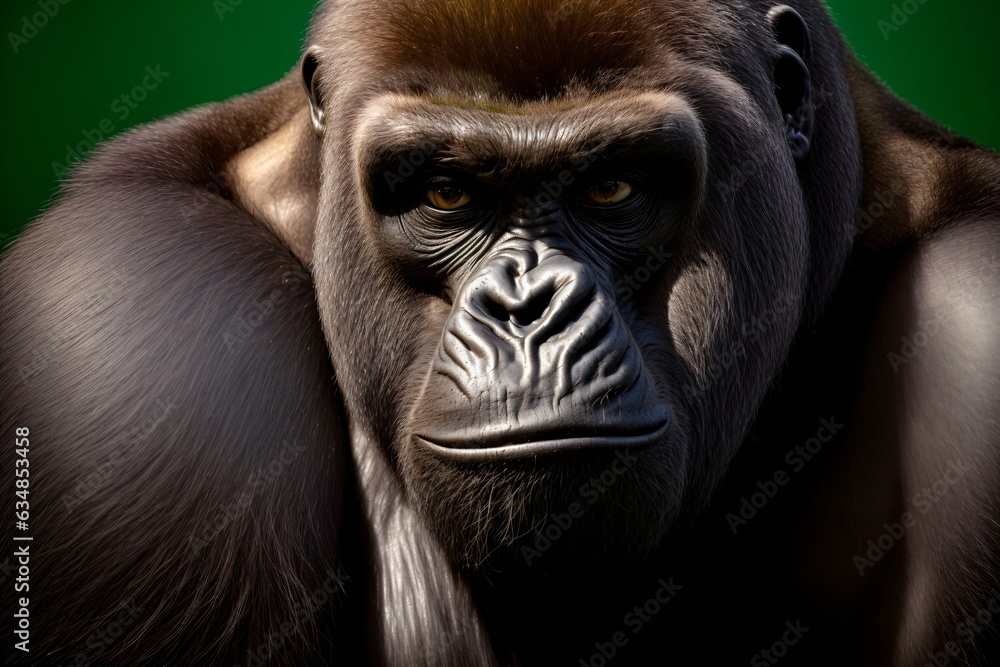 A Close Up Of A Monkey With A Green Background