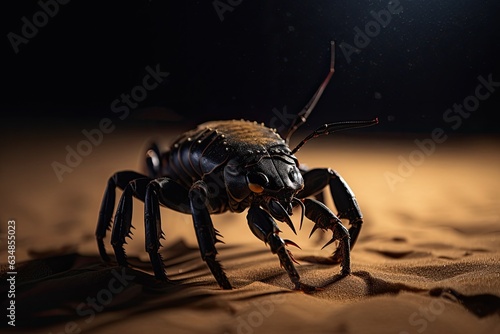 Night scorpion emerges in the desert, claws and stinger menacing., generative IA © Gabriel