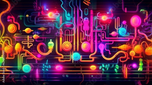 Neon Background with Neon Abstract Art. AI generated