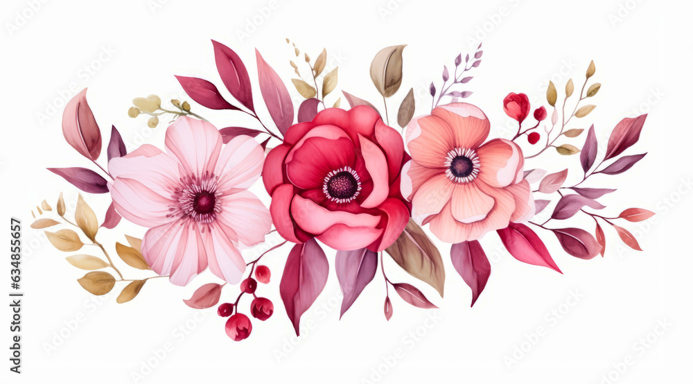 Bouquet of Pink Flowers on a White Background