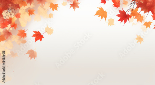 Colorful autumn leaves with a blank area in the middle  in the style of minimalist backgrounds