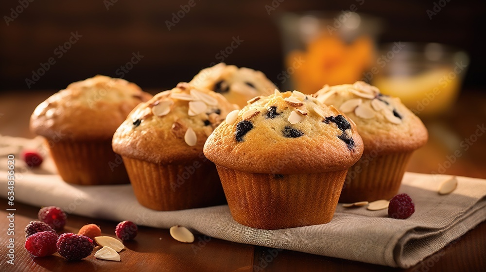 a bunch of muffins sitting on top of a napkin. generative ai a bunch of muffins sitting on top of a napkin. generative ai