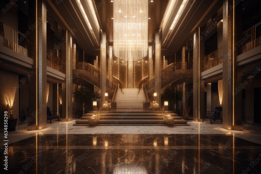 foyer of a modern, opulent hotel and conference room
