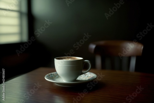 A Cup Of Coffee Sitting On Top Of A Wooden Table
