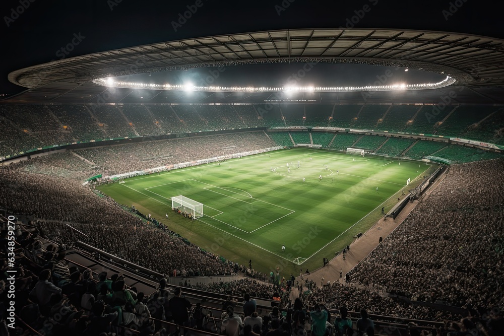 Crowded stadium, exciting game: passion for soccer., generative IA