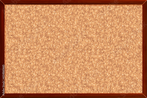 Cork board with texture in dark brown wooden frame. Message board with a grainy pattern for pinning notes, to-do lists, photos. Background for scrapbooking. Vector illustration.