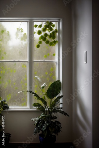 Two Potted Plants Sit In Front Of A Window