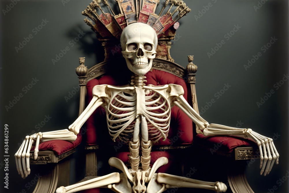 A Skeleton Sitting On Top Of A Red Chair A Skeleton Sitting On Top Of A Red Chair