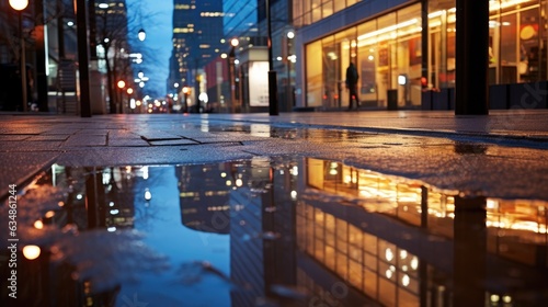 A puddle of water on a city street. Generative AI.