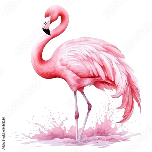 Watercolor pink flamingo isolated