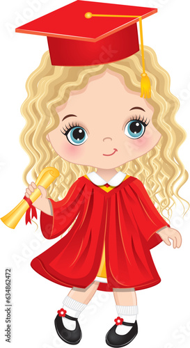 Vector Cartoon Girl Celebrating Graduation