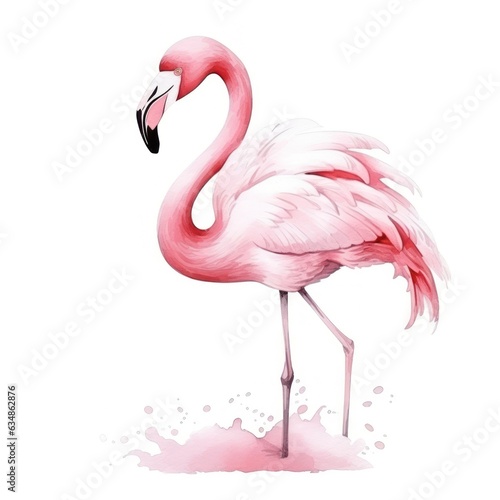 Watercolor pink flamingo isolated