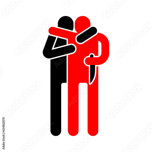 Traitor sign icon. Betrayal symbol. Concept of betrayal is a knife in the back.