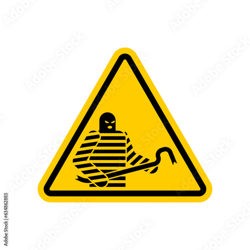 Attention Thief. Caution of Robber. Yellow triangular road sign.