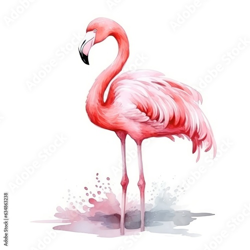 Watercolor pink flamingo isolated © olegganko