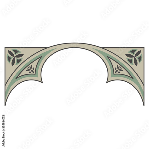 Medieval European arch frame in Gothic style. Geometrical architectural detail. Isolated vector illustration.