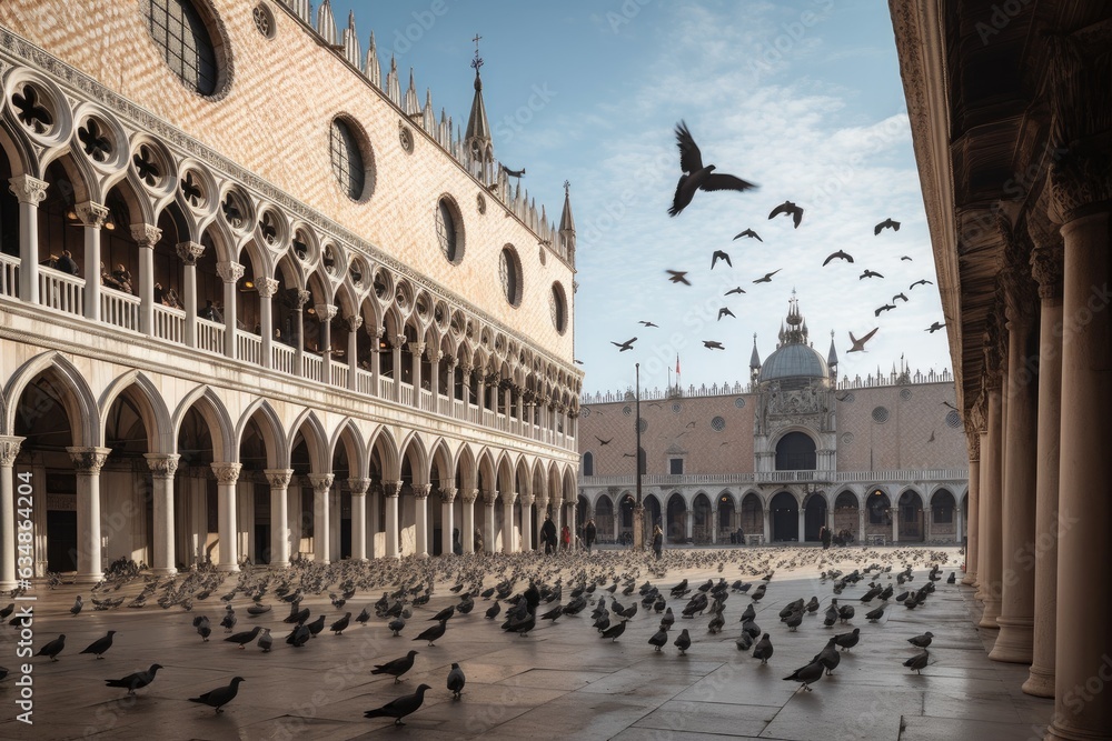 Vibrant Piazza San Marco in Venice: gondolas, arches and Basilica., generative IA