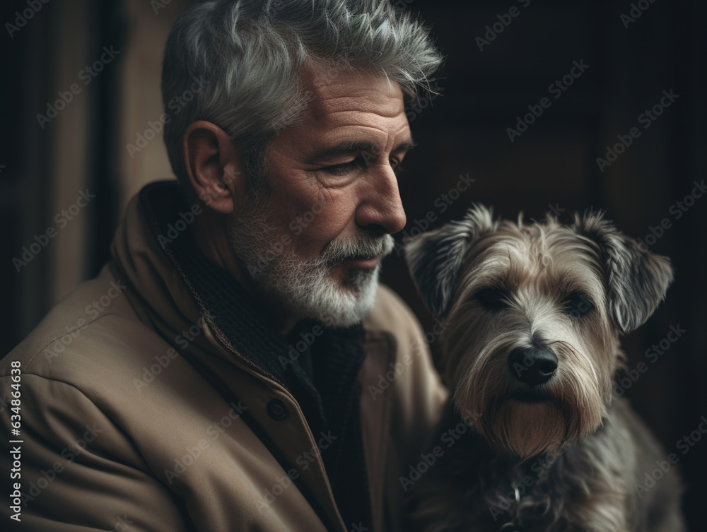 Portrait of handsome mature man with his dog Portrait of handsome mature man with his dog