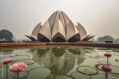 Lotus Temple in New Delhi: spirituality and beauty in harmony., generative IA photo