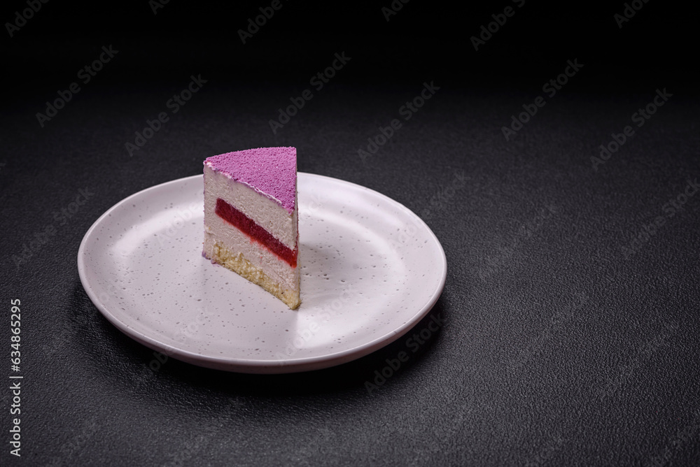 Delicious fresh sweet mousse cake with berry filling Delicious fresh sweet mousse cake with berry filling