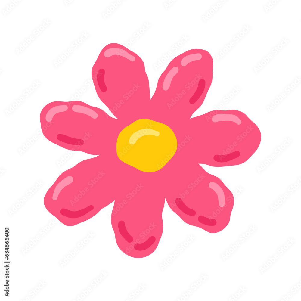 Cute pink flower 00s, 2000s. Hand drawn flat cartoon element. Vector illustration Cute pink flower 00s, 2000s. Hand drawn flat cartoon element. Vector illustration
